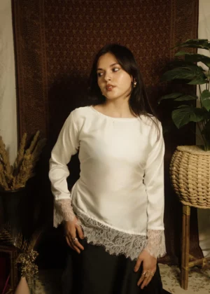 white silk top with lace